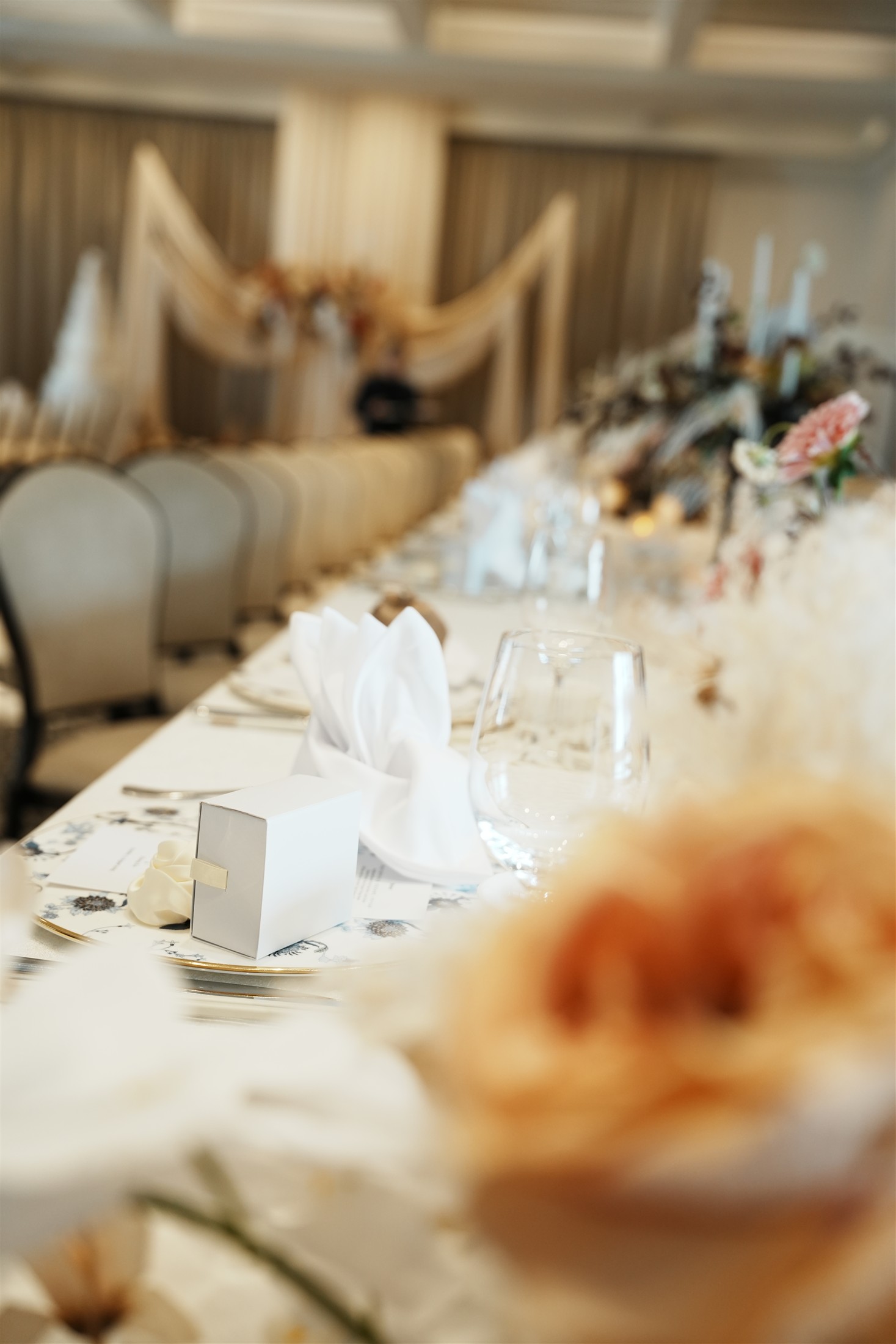 An intimate view across the table setting